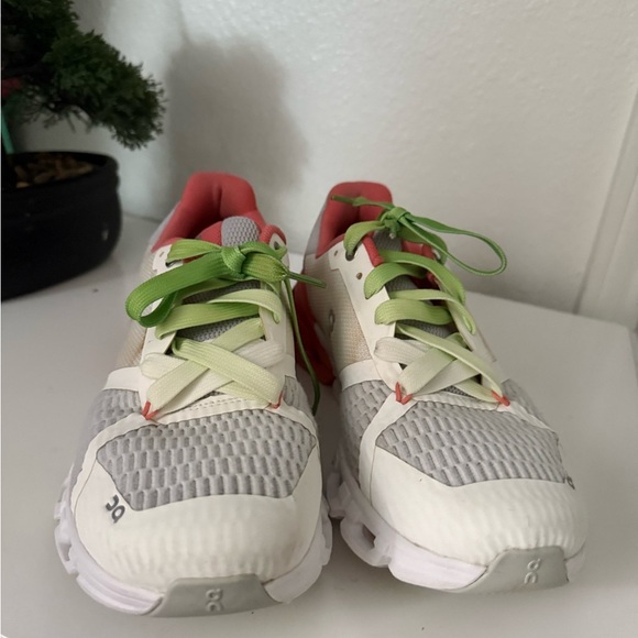 On cloudflyer Women's Sneakers in White, Gray, and Coral - Picture 2 of 7